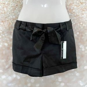 Express black satin shorts with belt tie